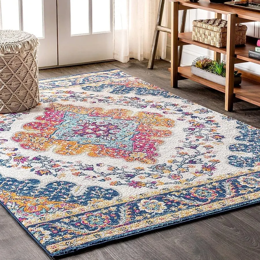 JONATHAN Y BOHEMIAN FLAIR Vintage Medallion 8 x 10 (ft) Loomed Blue/Multi Rectangular Indoor Medallion Vintage Pet Friendly Area rug