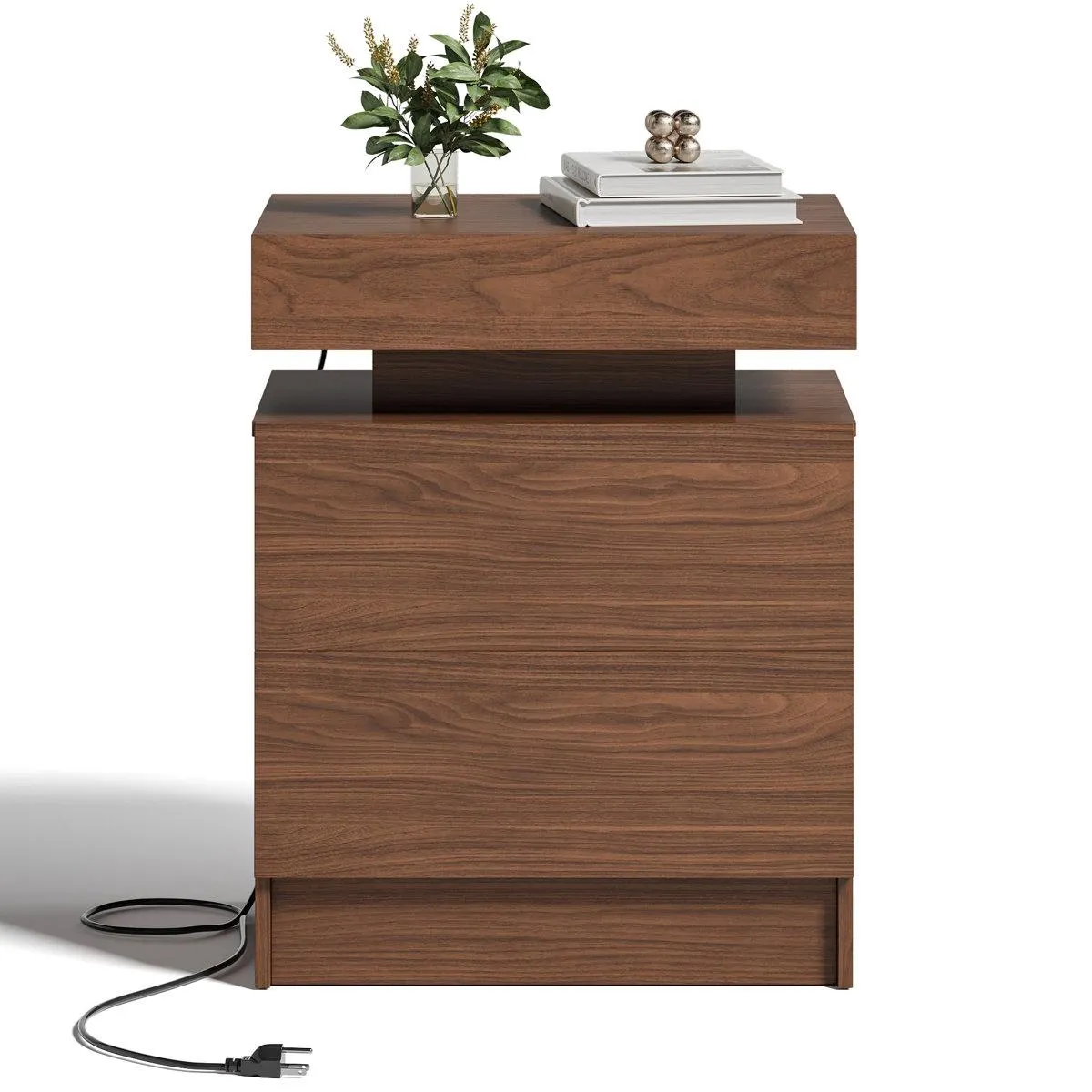 Westerly Modern Style Wooden Nightstand with LED Light and Storage Drawers