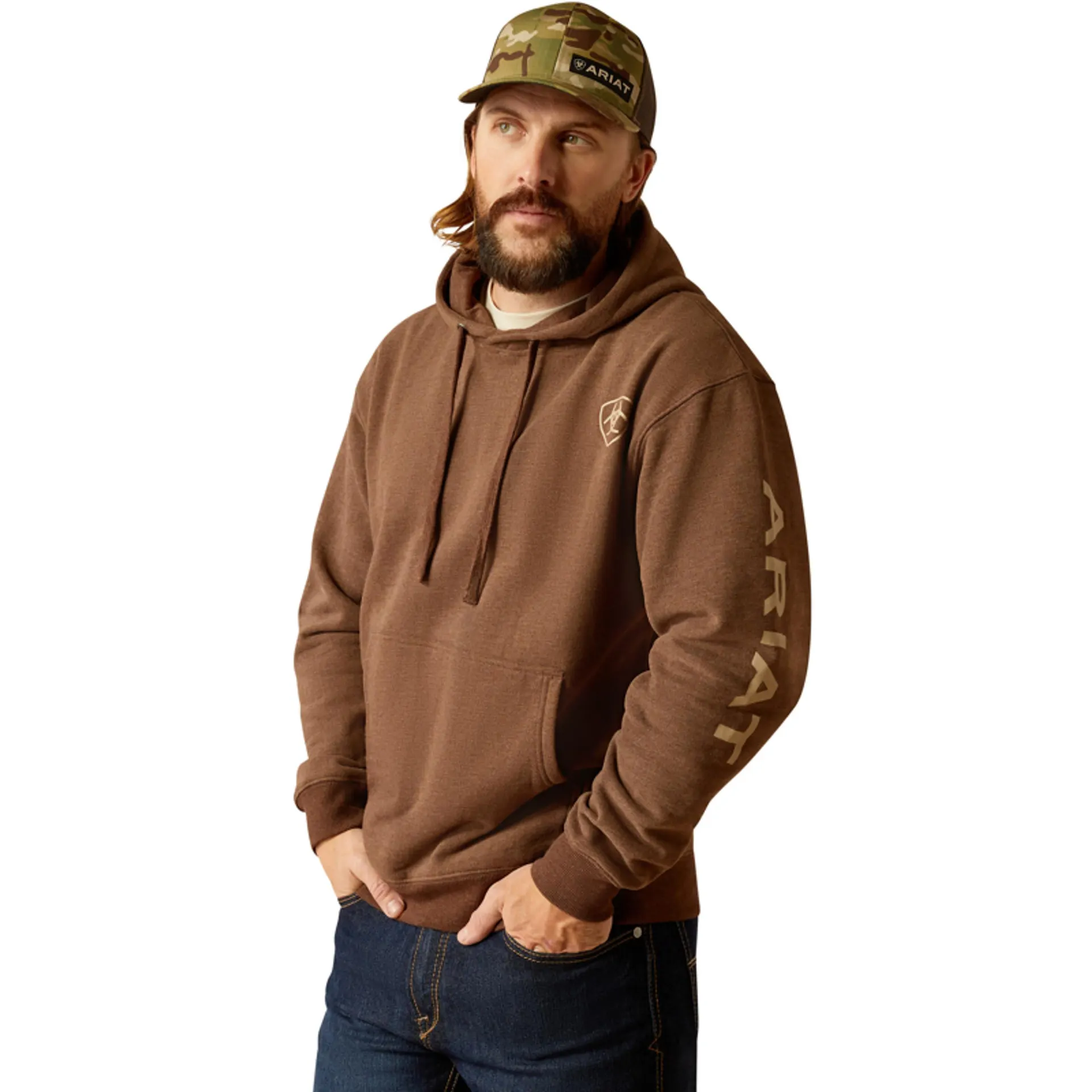Ariat Men's Chestnut/Heather Tan Ariat Logo Long Sleeve Pullover Hoodie