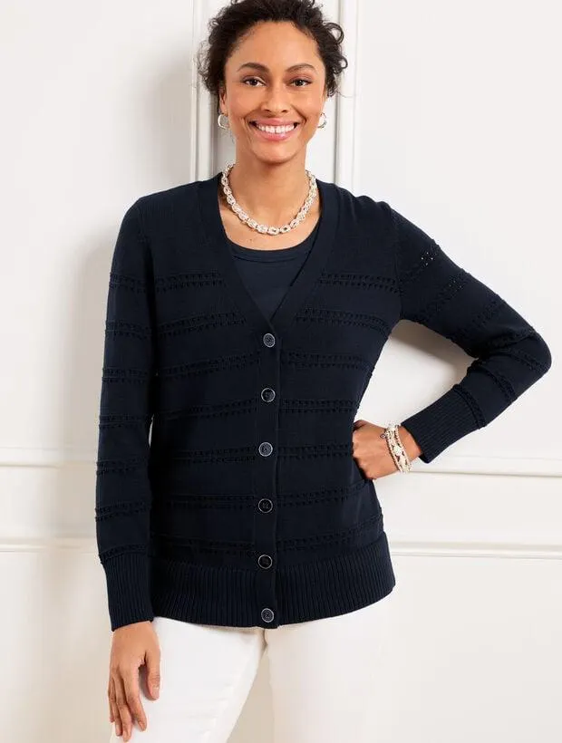V-Neck Pointelle Girlfriend Cardigan