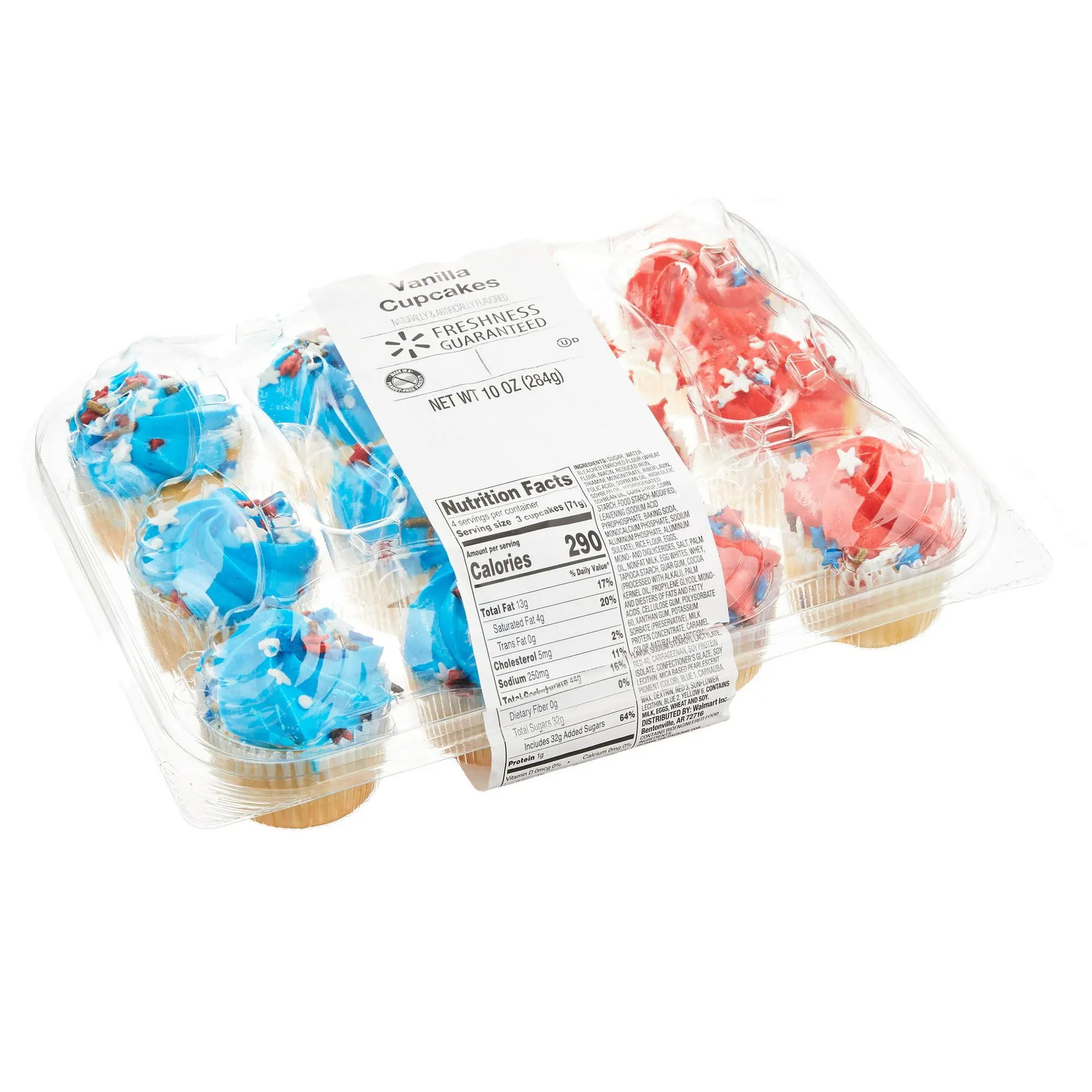 Freshness Guaranteed Vanilla Cupcakes, Red & Blue, 10 oz, 12 Count