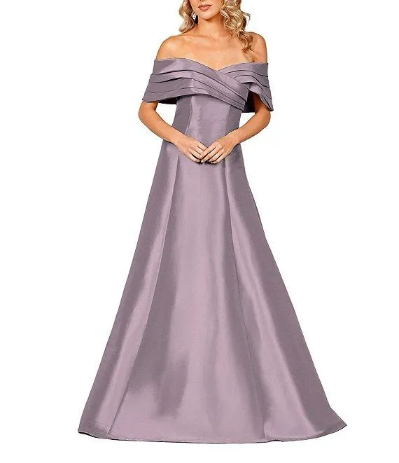 Pleated Off-the-Shoulder A-Line Gown