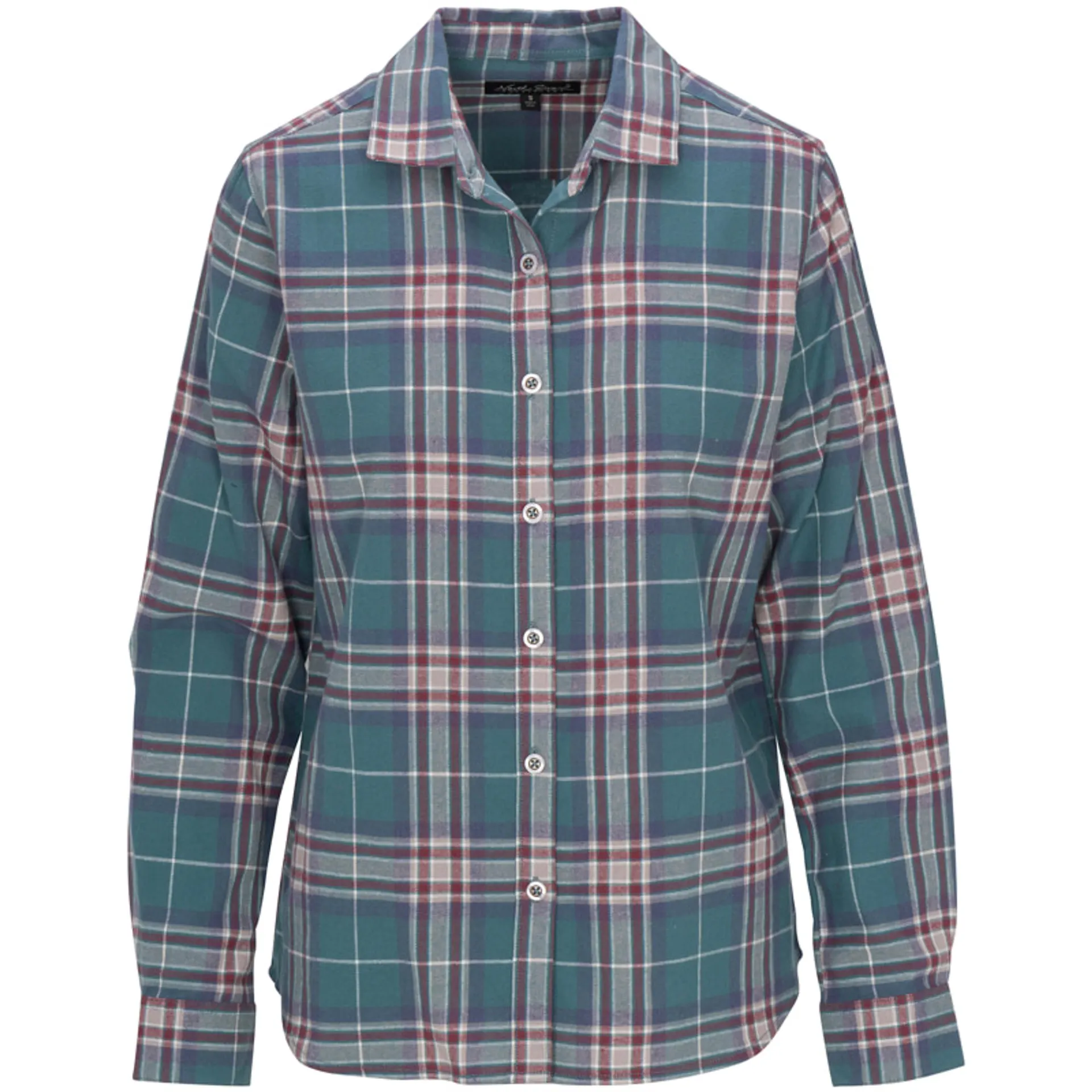 North River Ladies Plaid Print Long Sleeve Button Down Flannel Shirt