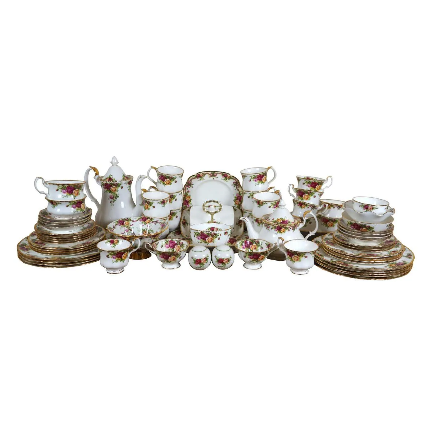 72 Pc Vintage Royal Albert Old Country Roses Ruby Celebration China Dinnerware