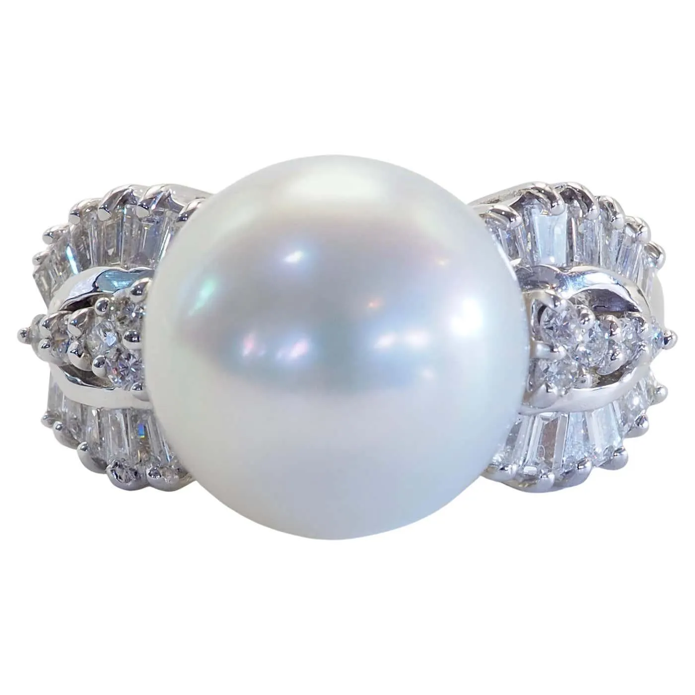 18K White Gold 11.50 mm South Sea Pearl & 0.50ct Diamond Cocktail Fine Ring