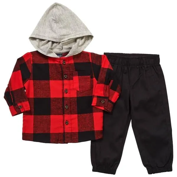 Baby Boy (12-24M) Baby Rebels® Hooded Plaid Top & Pants Set