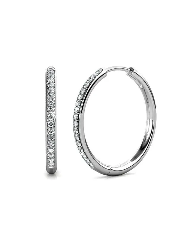 Cate & Chloe Bianca 18k White Gold Plated Silver Hoop Earrings | Women's Crystal Earrings | Jewelry Gift for Her