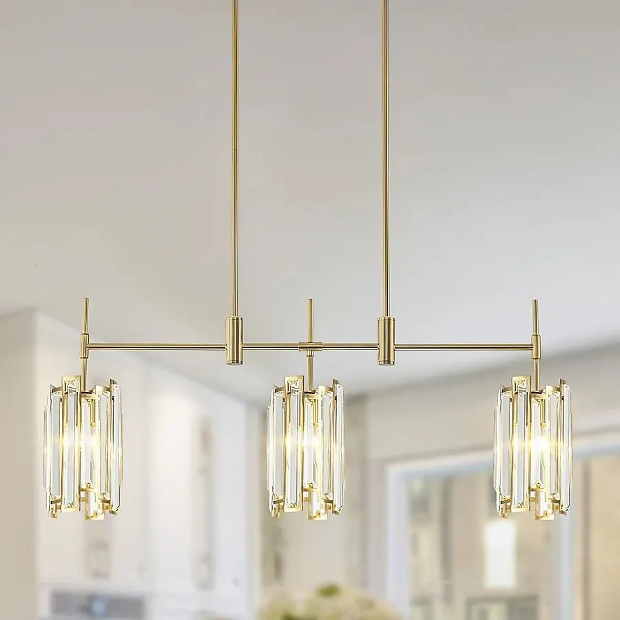 Rennnsan Charlene 3 -Light Brushed Gold French country/cottage Clear glass Linear Medium Hanging Kitchen island light