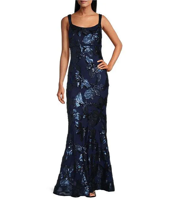 Embroidered Sequin Sweetheart Neck Sleeveless Mermaid Gown
