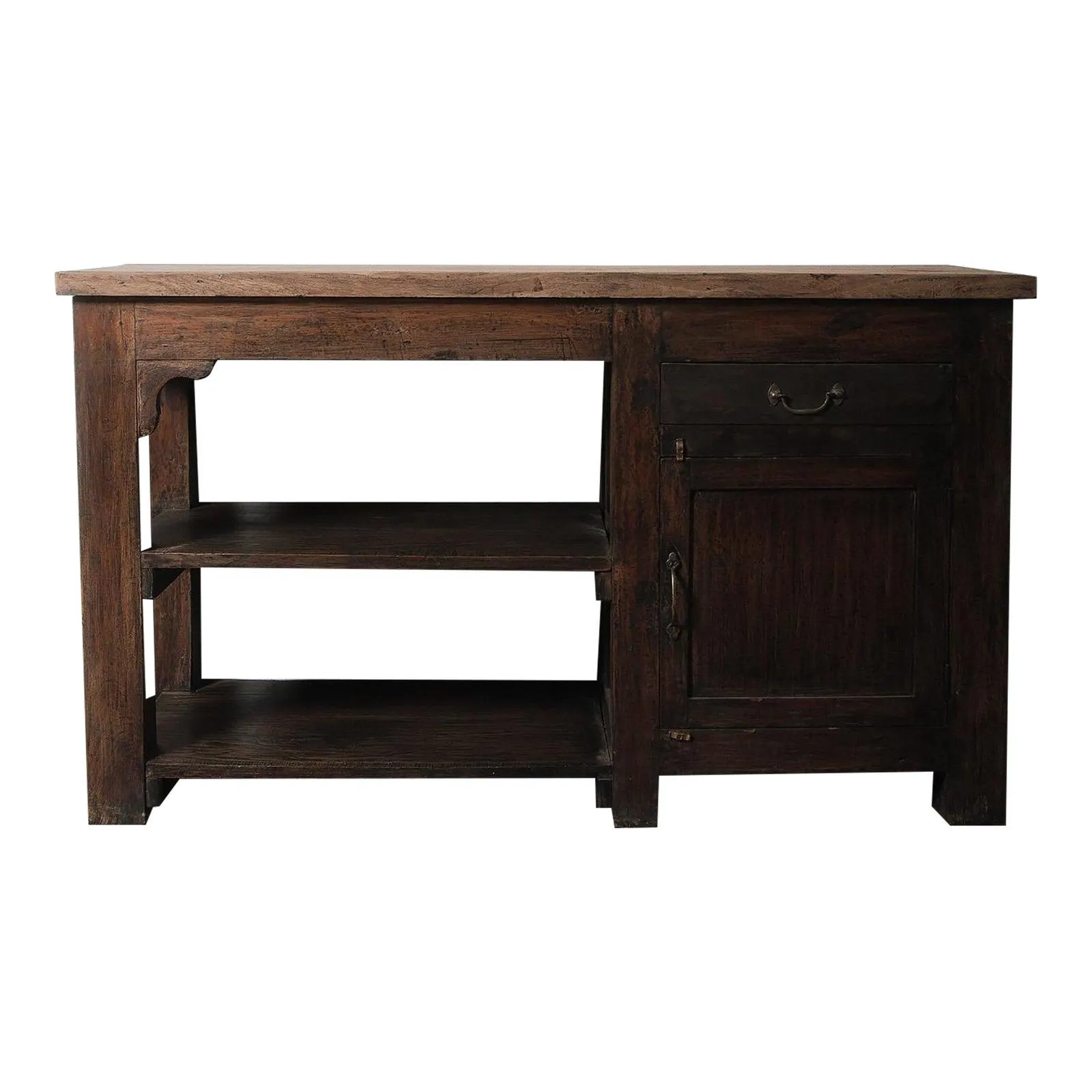 Antique Rustic Wooden Workbench Console Table 19th Century Farmhouse Style