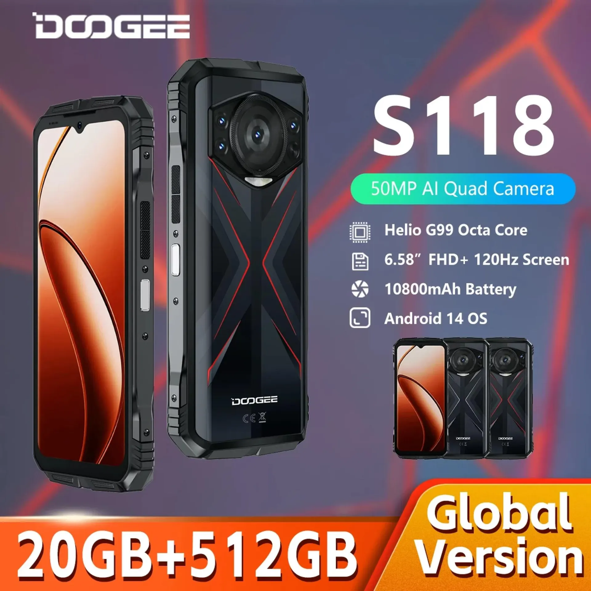 [Estreno mundial] Smartphone robusto DOOGEE S118 de 20 GB (8 GB + 12 GB ampliados) 512 GB 6.58