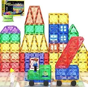 Magnetic Tiles with 2 Cars Kids Gifts Boys Toys for 3 Year Old Boys Educational Toys for Toddlers Kids Age 3-5 4-8 Car Train Building Toys