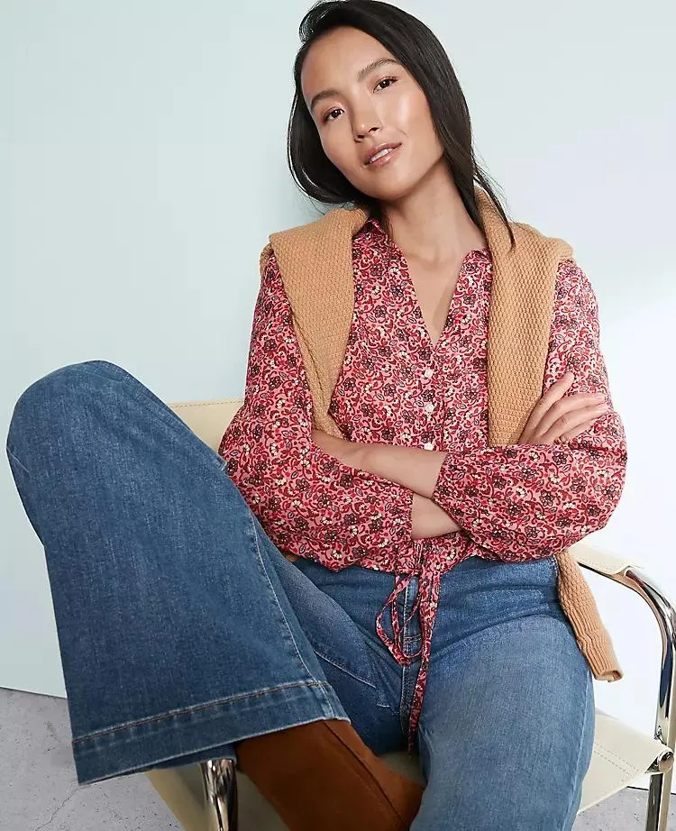 Weekend Collection Floral Tie Waist Popover