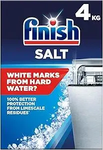 Finish, Dishwasher Salt, 4kg, Prevents Limescale and White Residue, Effective against Hard Water, For Cleaner and Shinier Dishes vs Dishwasher tablets alone