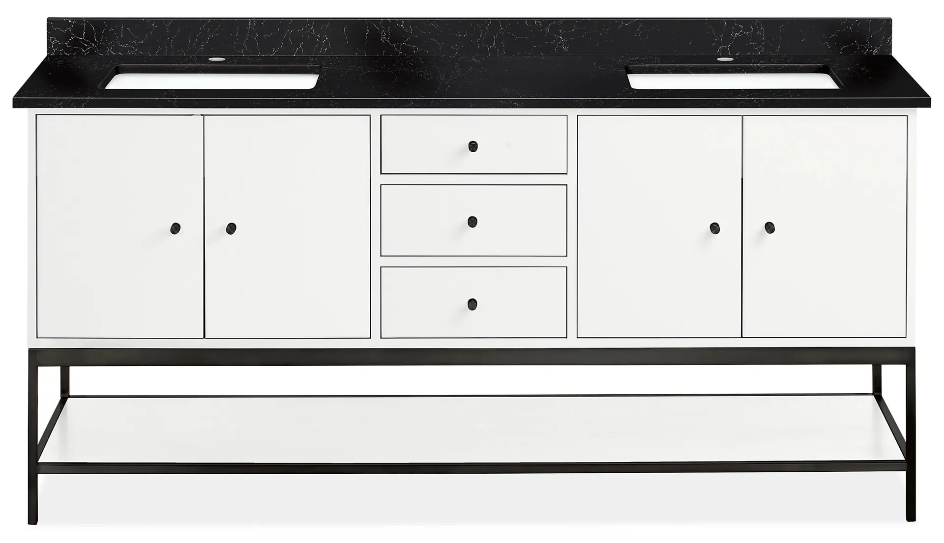 Linear 72w DBL Vanity w/Shelf L&R Overhang in White w/1Hole Mammoth Cave Top