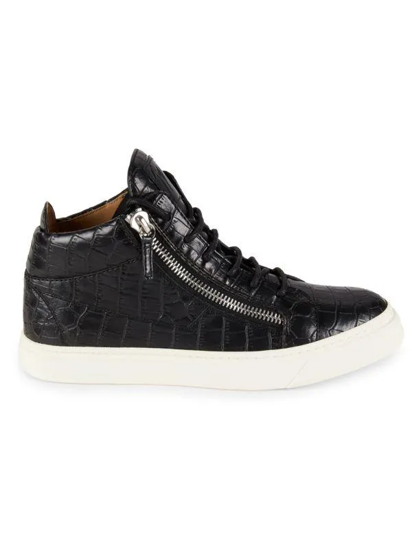 Snake Embossed Leather Sneakers