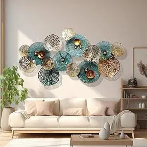 edaknez Metal Wall Decor for Living Room, Metal Flower Wall Art, 3D Stacked Leaves Wall Art Decor, Modern Lotus Flower Hanging Wall Decor (C 50 inch x 26 inch)