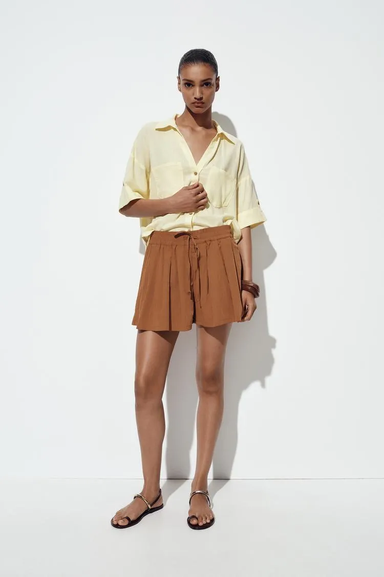 LINEN BLEND CROPPED SHIRT