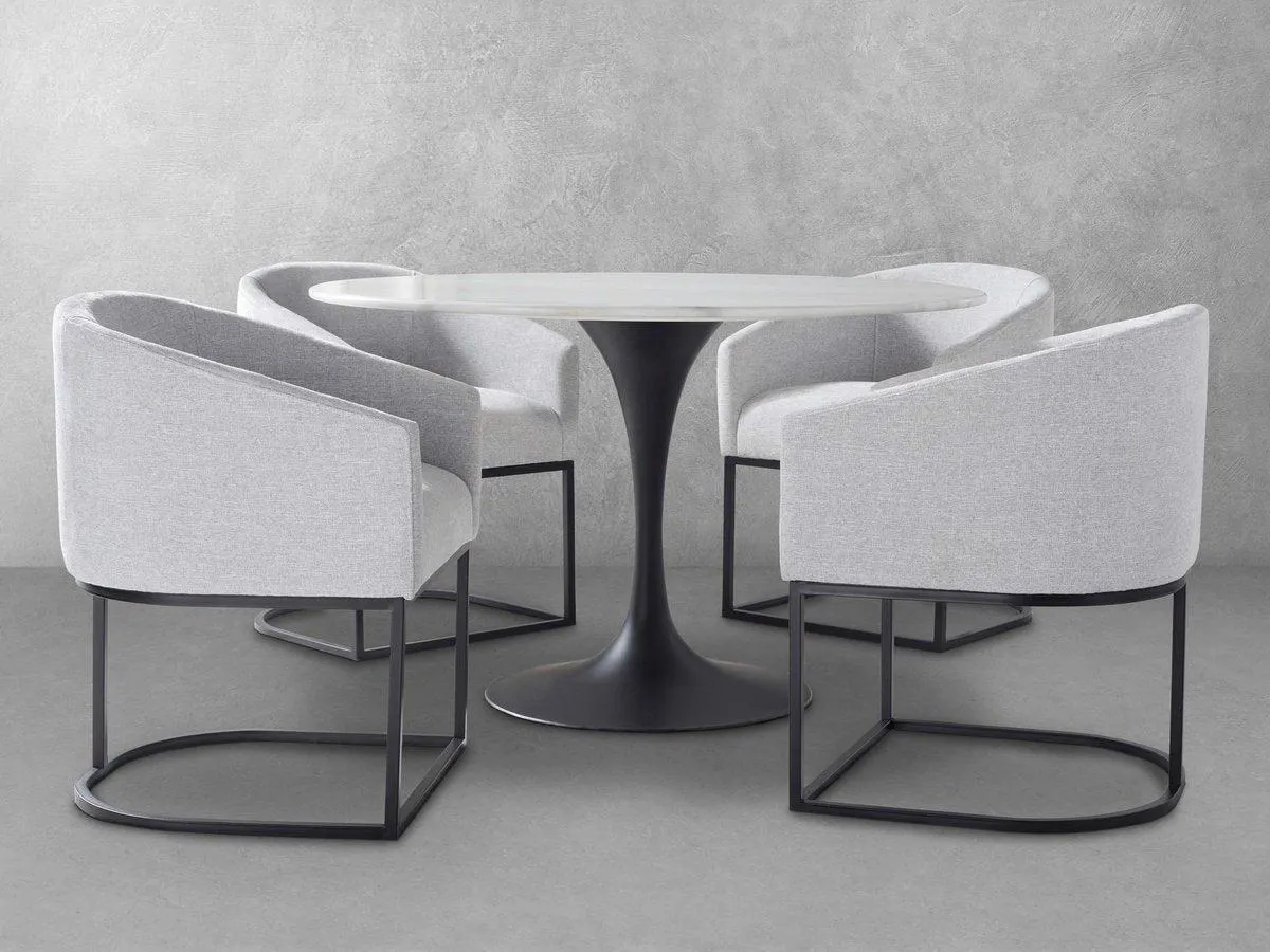 Jace 5-pc 48" Round Genuine Colombian Marble Dining Set - Light Gray