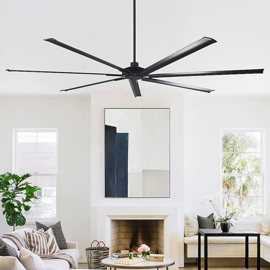 Parrot Uncle 84-in Matte Black with Black Blades Ceiling Fan Without Light 7 -Blade