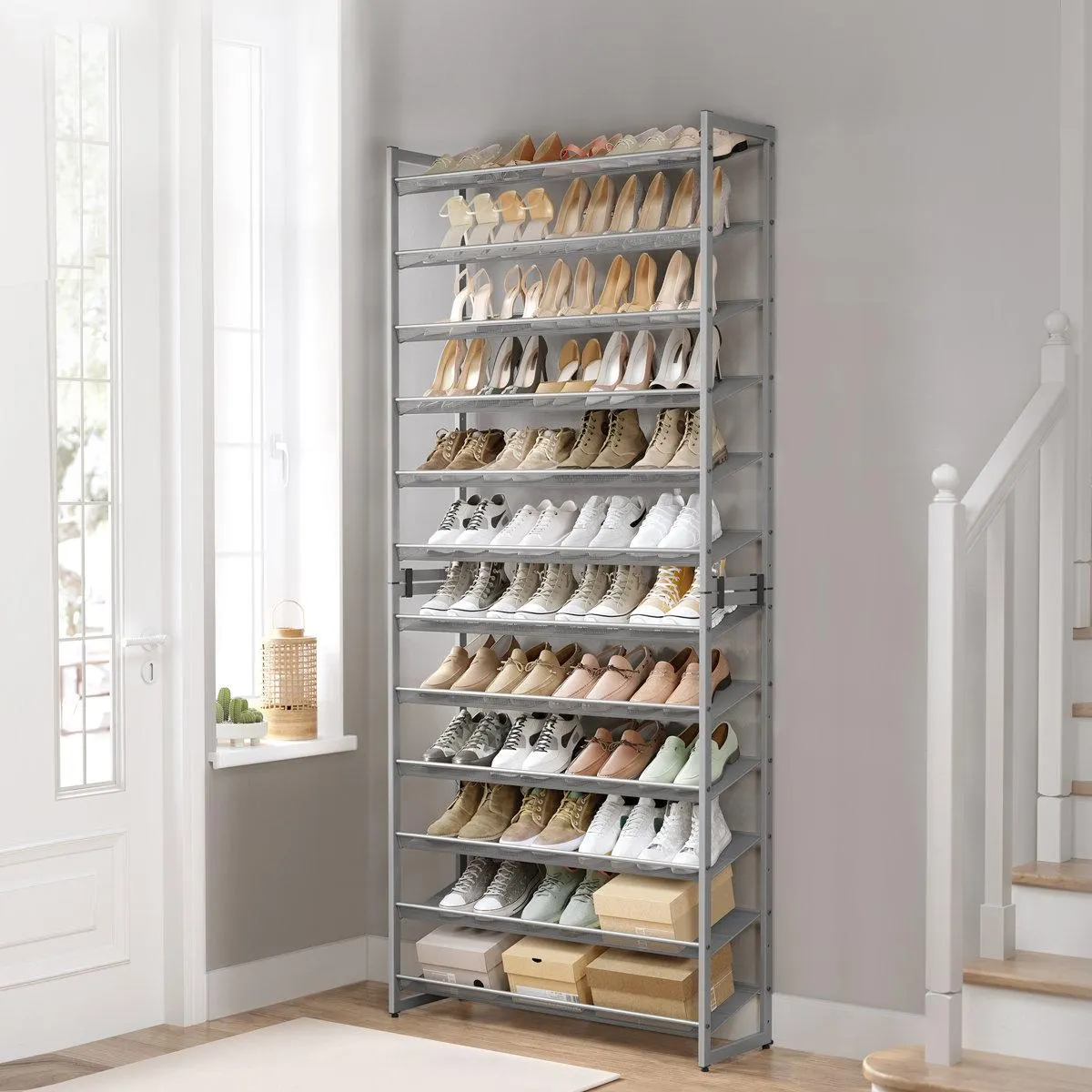 Abbi 48-60 Pair Stackable Shoe Rack, with Adjustable Flat or Angled Shelves