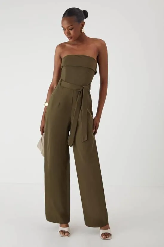 Bandeau Belted Wide Leg Jumpsuit