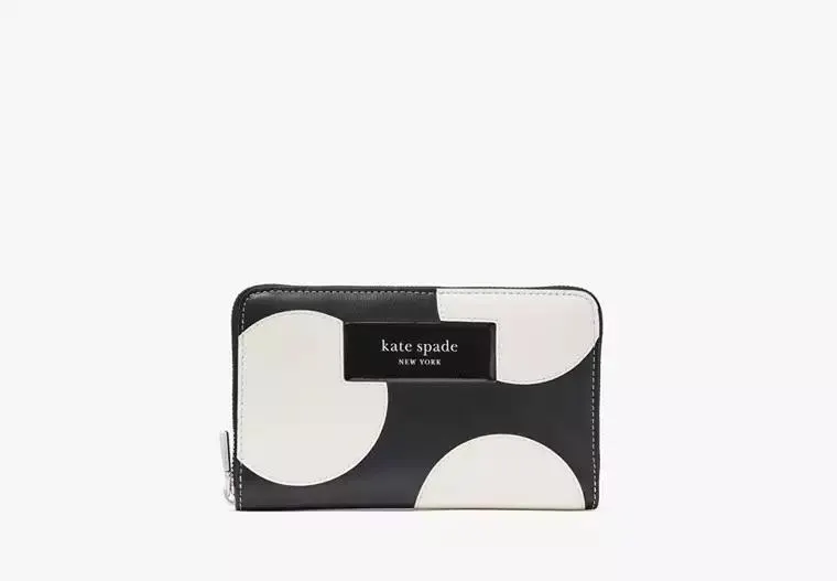 Label Dot Applique Medium Zip Around Wallet
