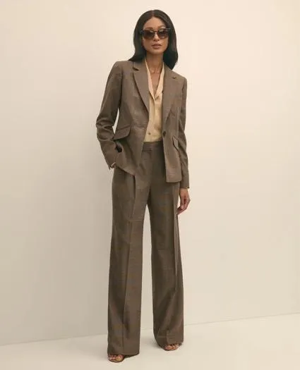 Wool Prince of Wales Plaid Wide-Leg Pants