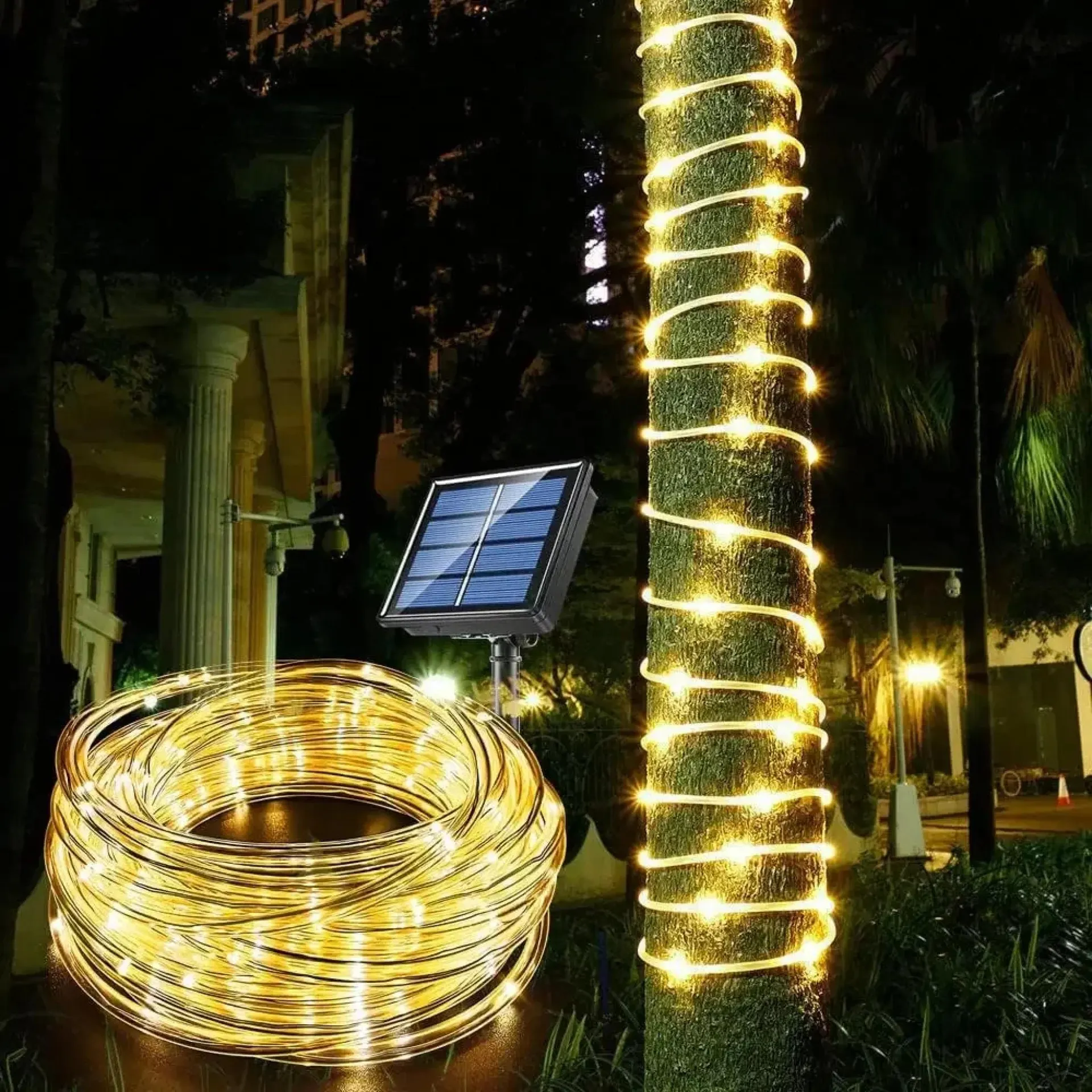Tira de luces LED solares de 300 LED para exteriores, impermeables, para decoración navideña, para jardín, césped, árboles, patios, vallas y caminos