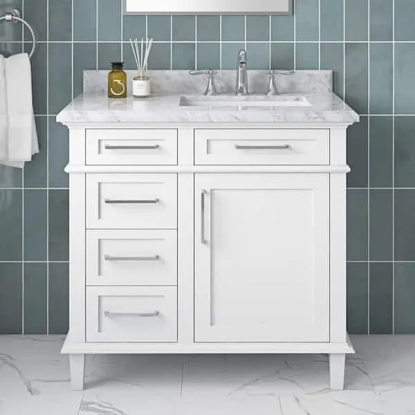 Sonoma 36 in. Single Sink Freestanding White Bath Vanity with Carrara Marble Top (Assembled)