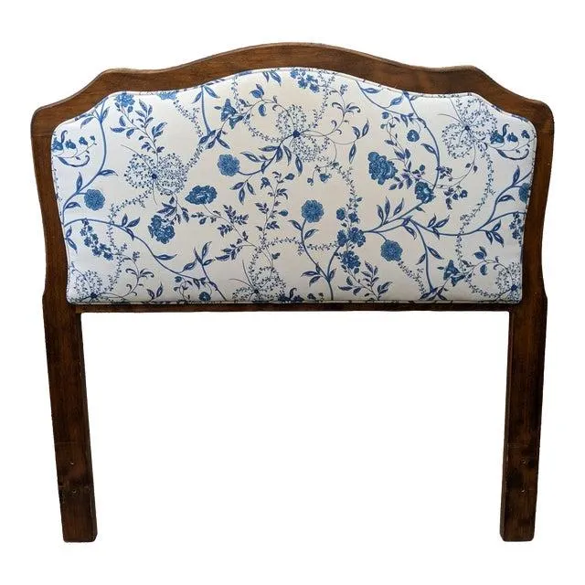 Blue and White Upholstered Twin Headboard