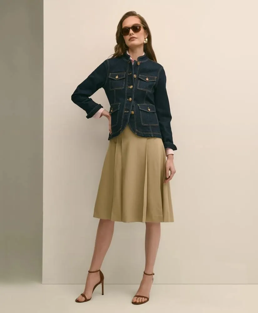 A-Line Wool-Blend Pleated Skirt