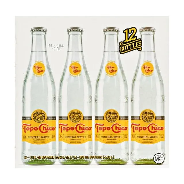 Topo Chico Sparkling Mineral Water Glass Bottles, 12 fl oz, 12 Pack