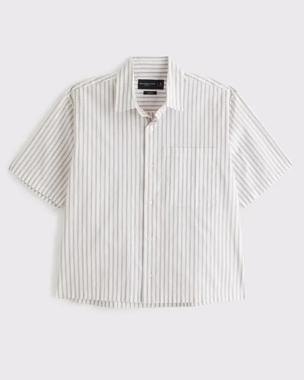 Short-Sleeve Cropped Poplin Button-Up Shirt