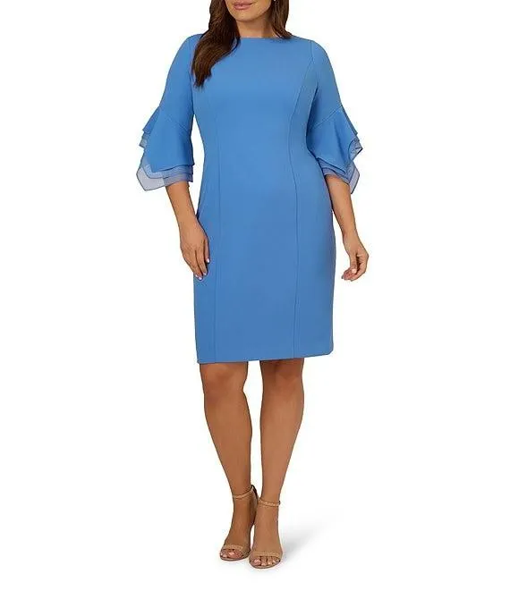 Plus Size Stretch Crepe 3/4 Bell Sleeve Sheath Dress