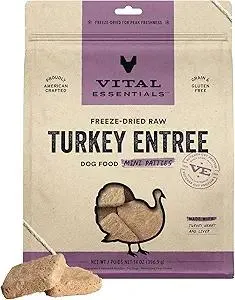 Vital Essentials Freeze Dried Raw Dog Food, Turkey Mini Patties Entree, 14 oz
