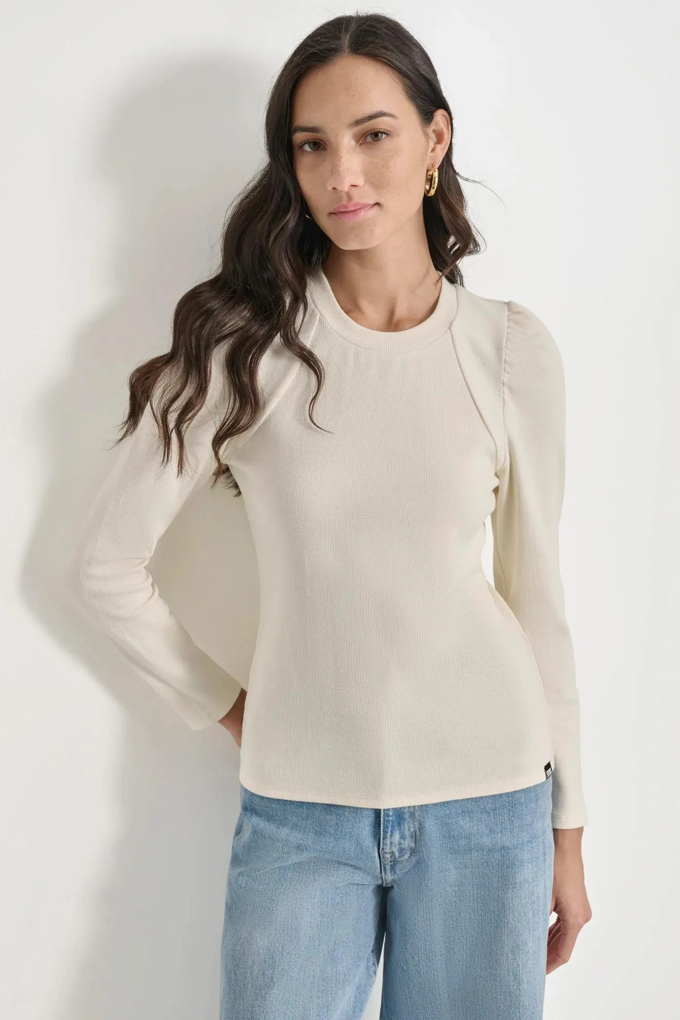 PUFF SLEEVE CREW NECK TOP