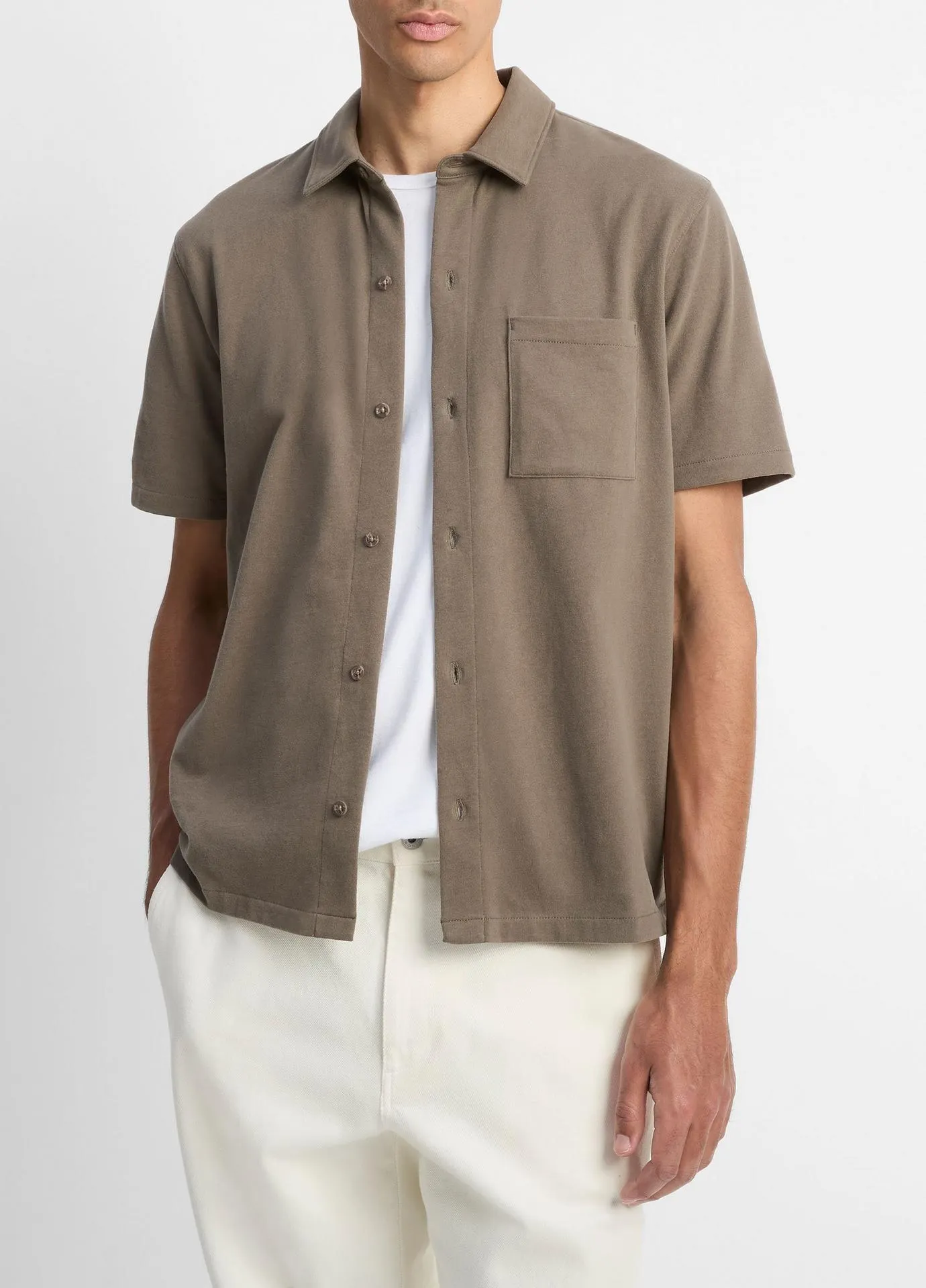 Sueded Cotton Jersey Button-Front Shirt