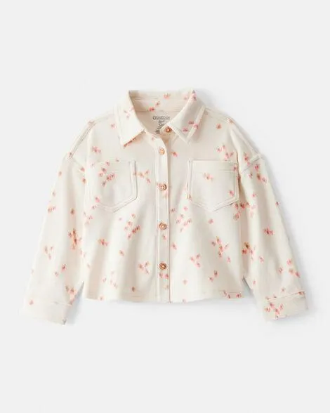 Baby Girl Heart Print Long-Sleeve Flannel Shirt - Cream