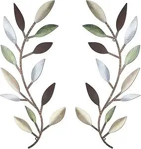 Zhengmy 2 Pieces Metal Tree Leaf Wall Decor Vine Olive Branch Leaf Wall Art Living Room, Hallway Wall Decor Outdoor Decoration(Colorful)