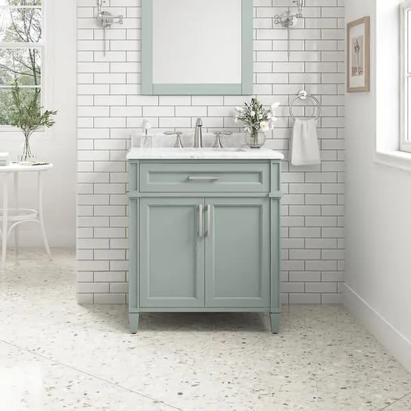 Caville 30 in. Single Sink Sage Green Bath Vanity with Carrara Marble Top (Assembled)