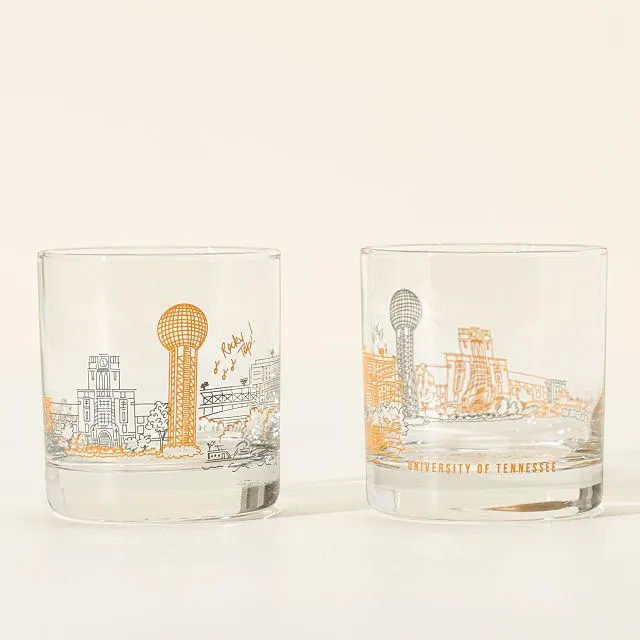 College Cityscape Rocks Glasses - Set of 2