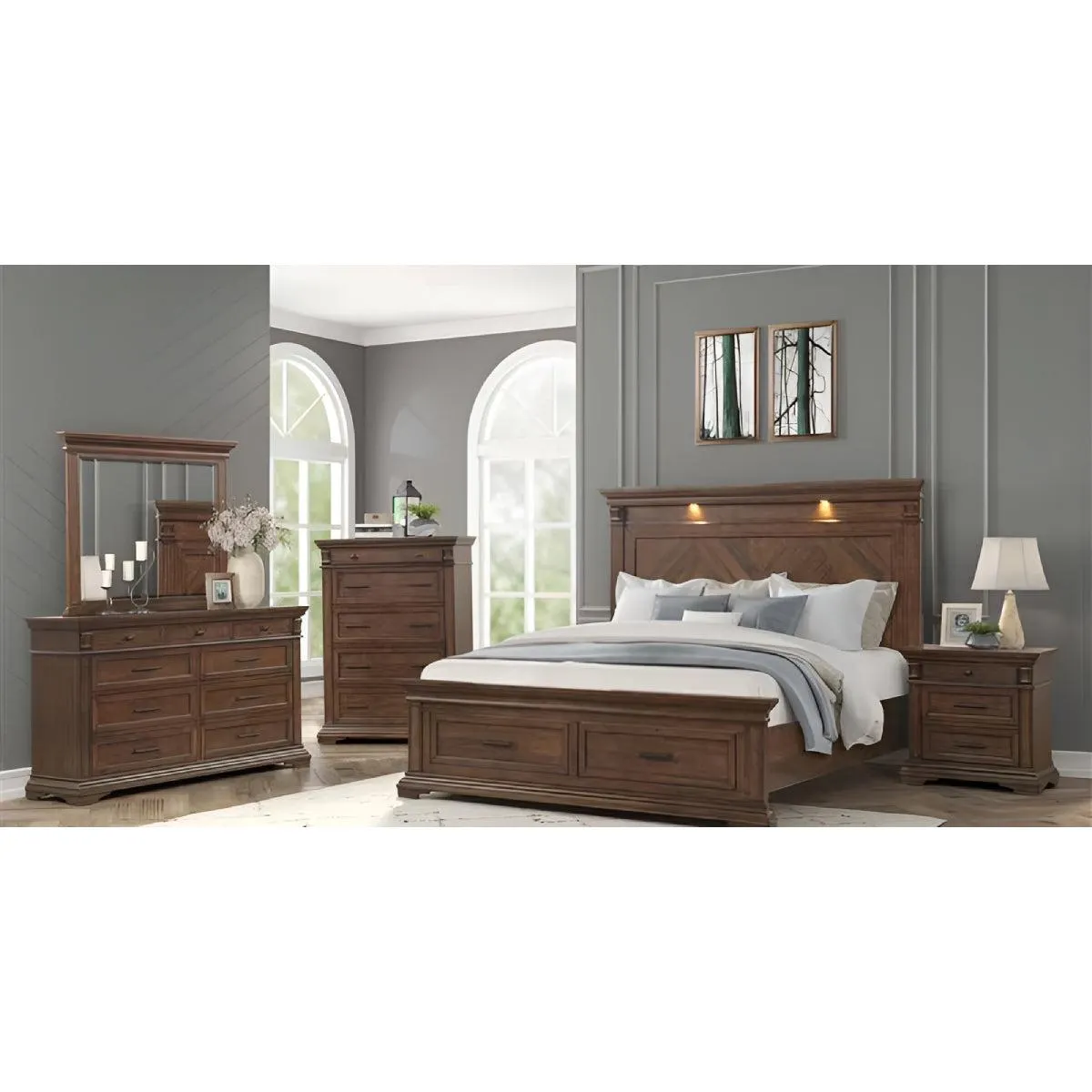Kent Queen Size (4-Piece) Bedroom Set by Best Home - Brown