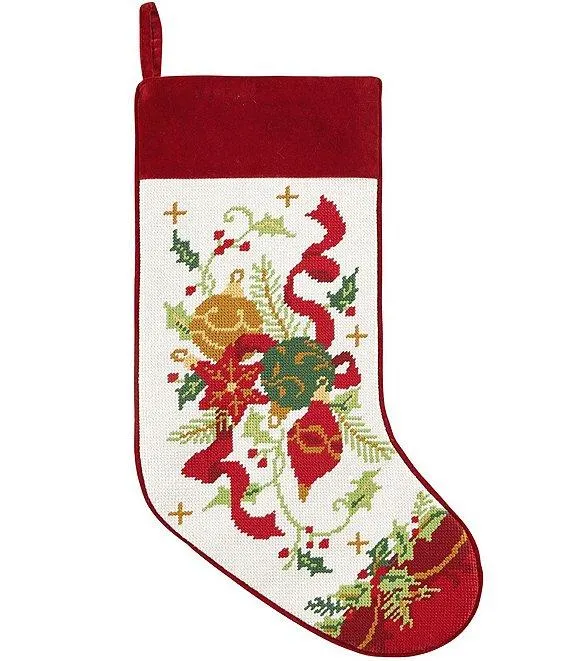 Nostalgic Ornaments Embroidered Needlepoint Holiday Stocking