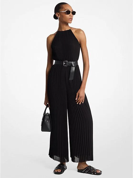Pleated Georgette Halter Jumpsuit