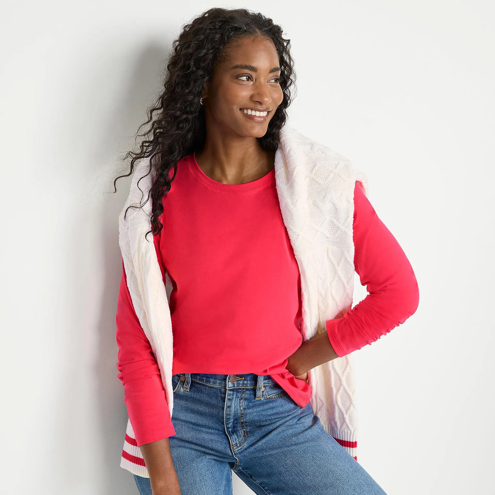 Women's Relaxed Supima Cotton Long Sleeve Crew Neck T-Shirt