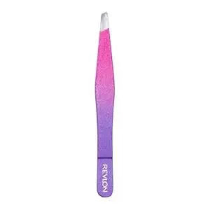 Revlon Diamond Collection Slanted Tip Tweezers, Ultra-Sharp for Precision Eyebrow Shaping and Facial Hair Removal, Made with Stainless Steel, Pink & Purple, 1 Count