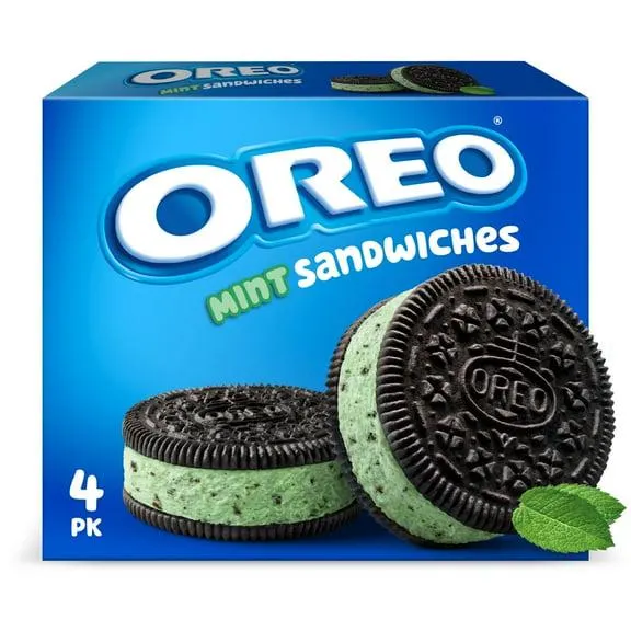 Oreo Mint Frozen Dairy Dessert Ice Cream Sandwiches Novelties, 4 Ct Package