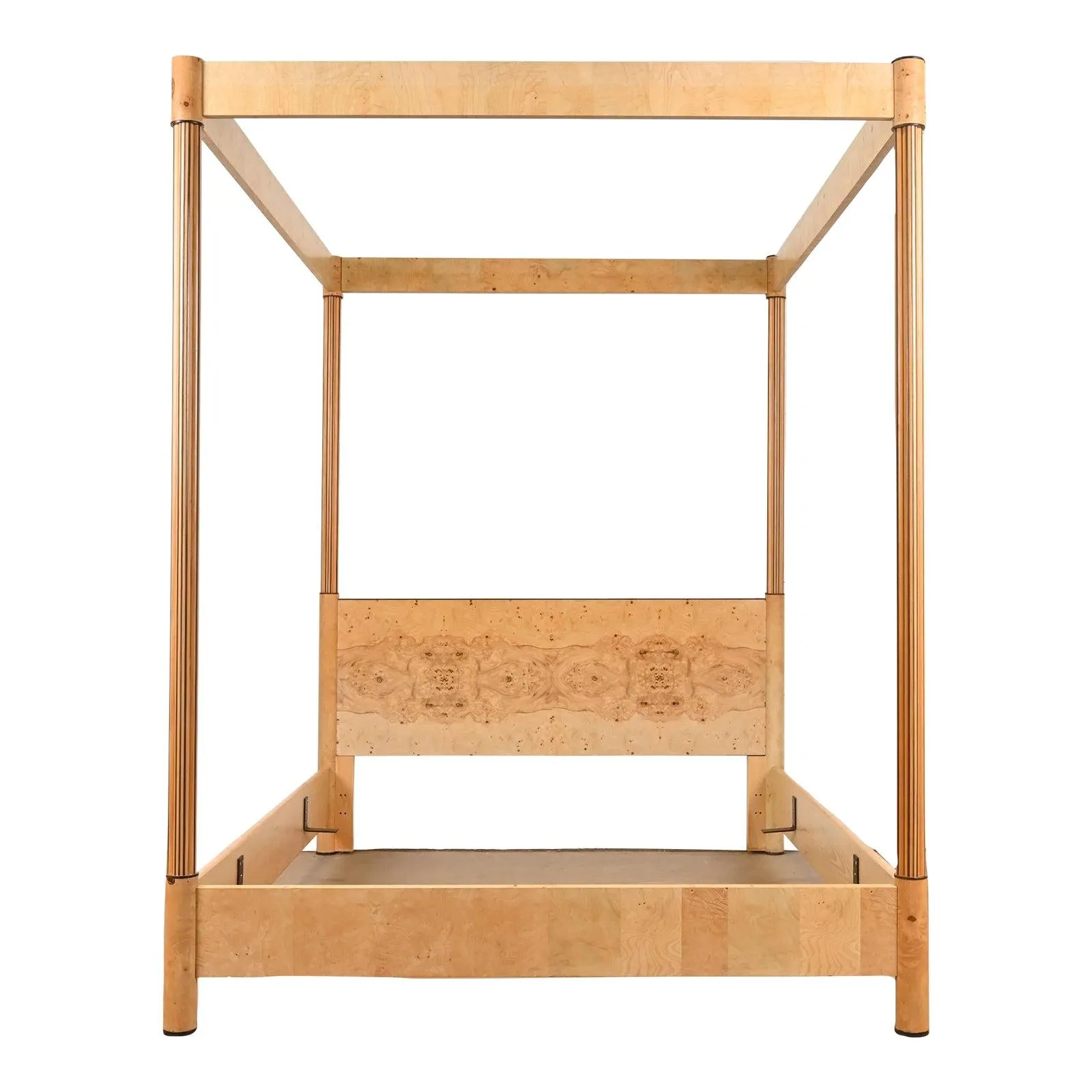 Milo Baughman Style Burl Wood Queen Size Canopy Bed by Henredon
