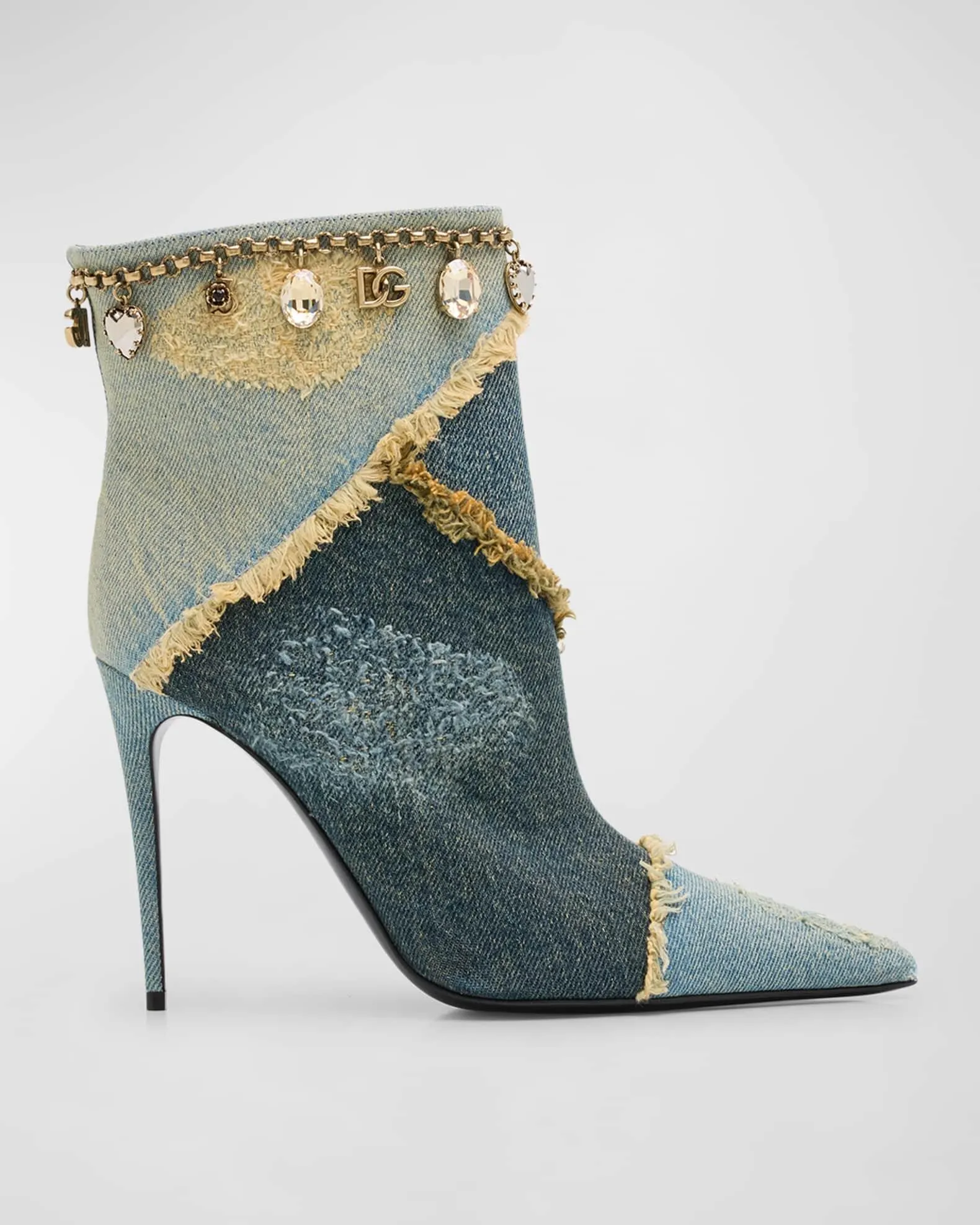 Distressed Denim Charms Ankle Booties